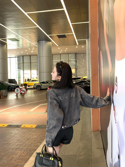 25Dec. 美式酷妹刷灰字母機車外套