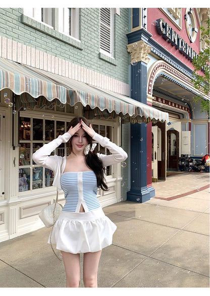 25Sep. 海鹽蘇打甜美針織抹胸2件組 花苞高腰裙