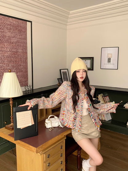 25Dec. 彩色粗呢編織夾棉小香短外套