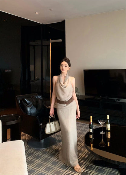 25Nov. 氣質出眾兩穿蘯領挖背針織半身裙套裝 卡