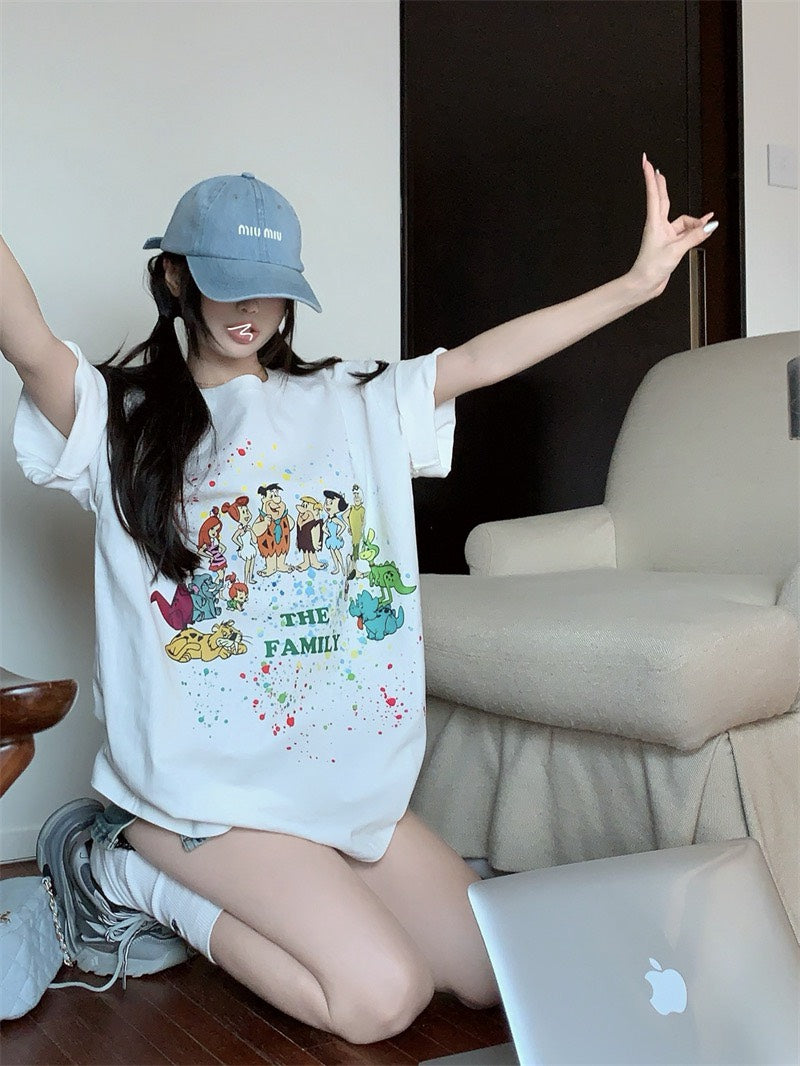 25Dec. 摩登原始人卡通印花寬鬆上衣