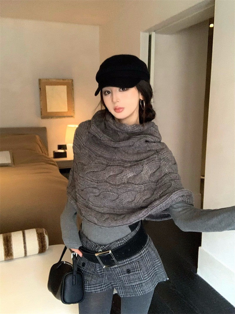 25Dec. 斗篷均碼多用法式花紗針織/英格蘭復古格紋短褲 灰色系