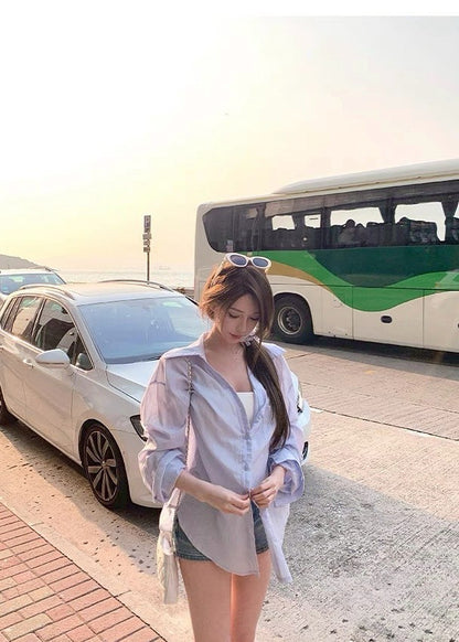 Jun. 智感通勤百搭藍色寬鬆襯衫