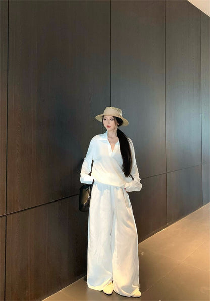 25Nov. 老錢慵懶白色系列v領上衣 同色系休閒褲