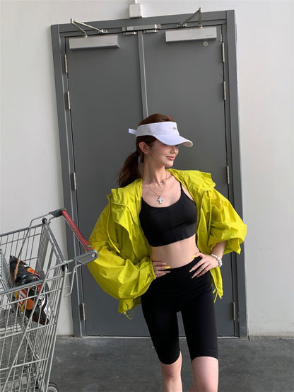Jun. 美式寬鬆輕薄防曬連帽工裝外套 芥末黃