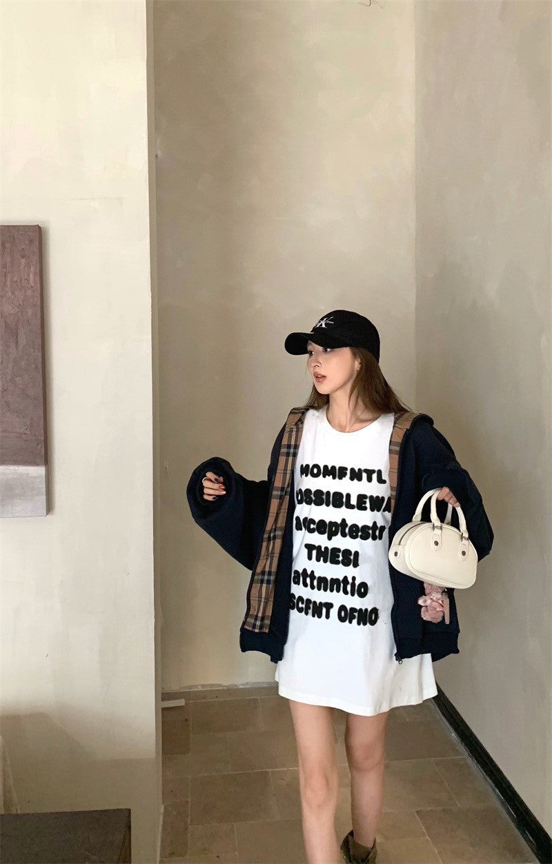 25Jul. 休閒時髦精 格紋拼接連帽外套 藏藍