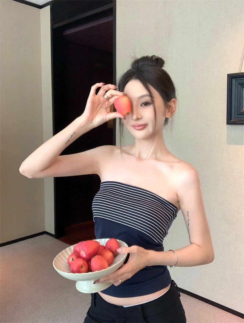 26Jan. 完美身材條紋拼色顯瘦上衣/抹胸連身裙（配坎肩）