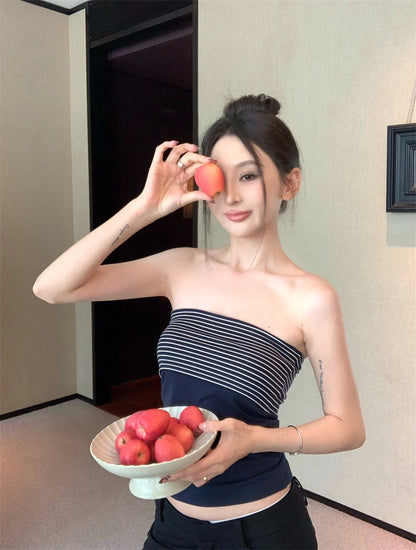 26Jan. 完美身材條紋拼色顯瘦上衣/抹胸連身裙（配坎肩）