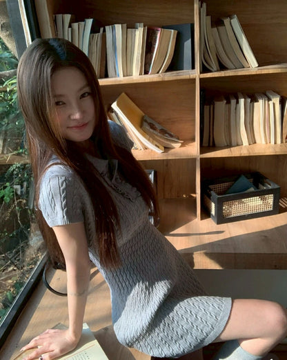 25Oct. 心動學院麻花polo領針織裙 灰/藏藍