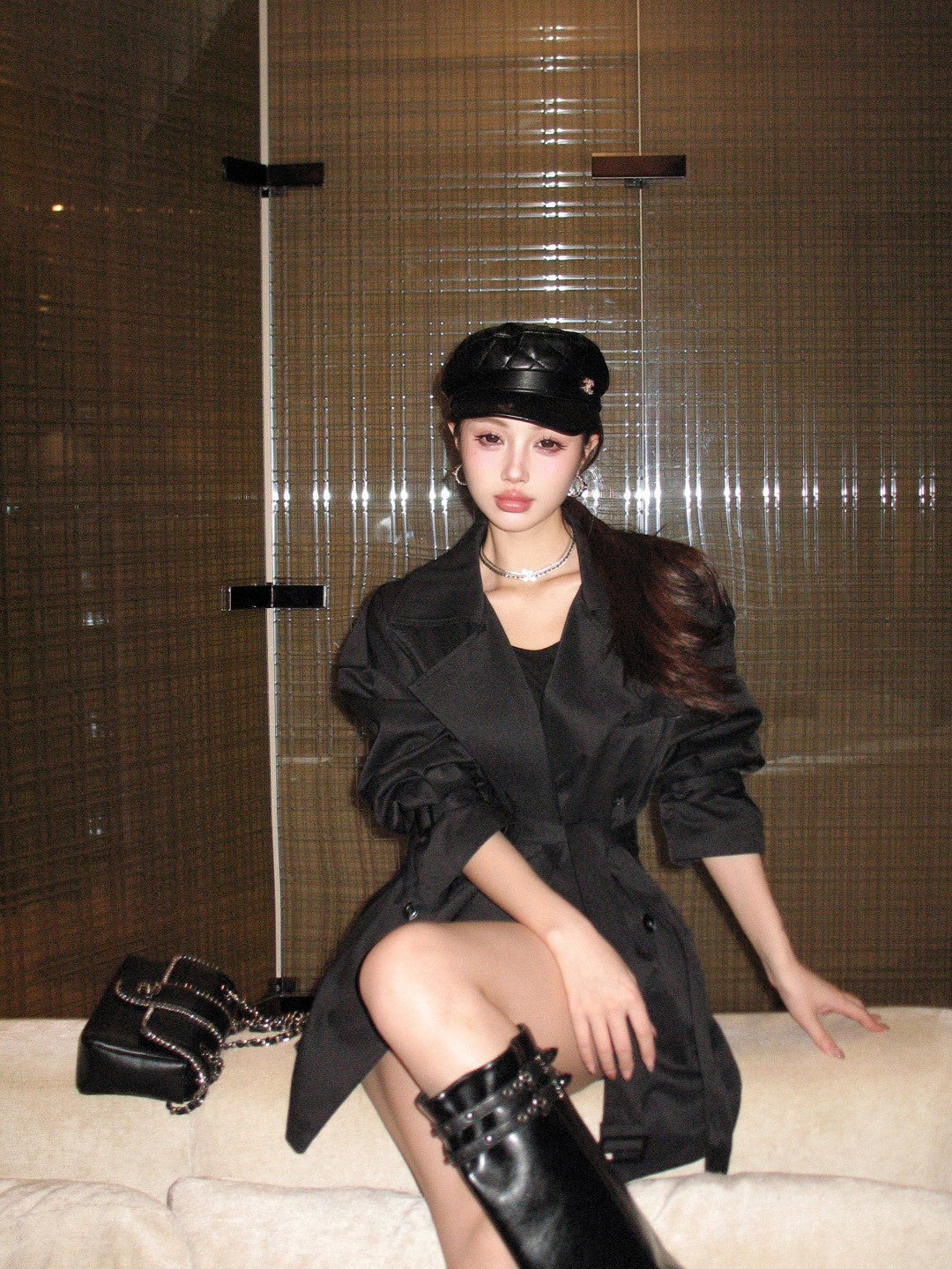 26Jan. 英倫風中長款百搭雙排釦黑色風衣 短款