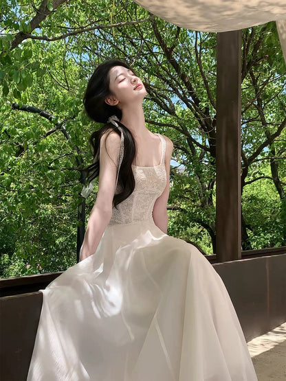26Jul. 煙縀緹花蕾絲魚骨拼接連身裙 杏 A擺版
