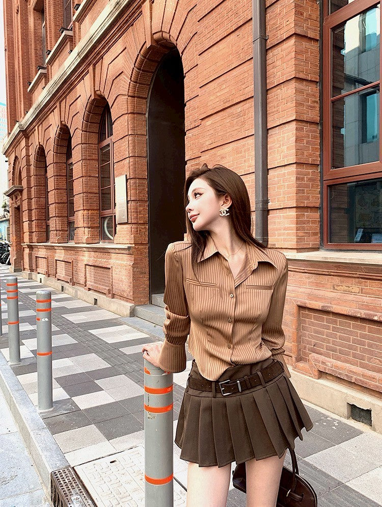 25Oct. 優雅高智姐姐 經典翻領襯衫半身裙套裝 焦糖咖套裝