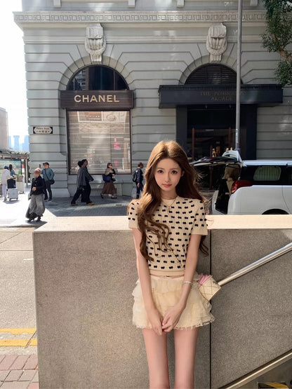 26Apr. 私藏少女Dolly撞色蝴蝶波點針織上衣 白底/黑底