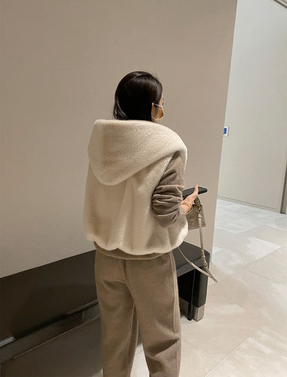 25Dec. 韓國毛毛馬甲連帽水貂毛坎肩外套 白/灰