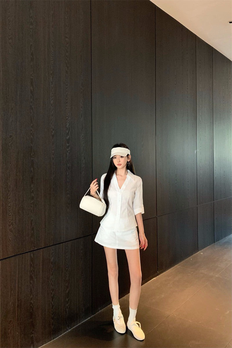 25Sep. clean fitting簡約袖襯白色襯衫套裝