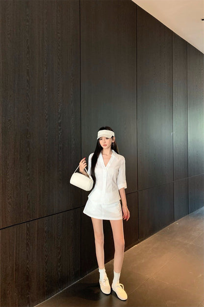 25Sep. clean fitting簡約袖襯白色襯衫套裝