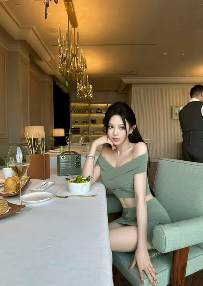 26Jun. 性感指標小巴繃帶針織美學套裝 綠