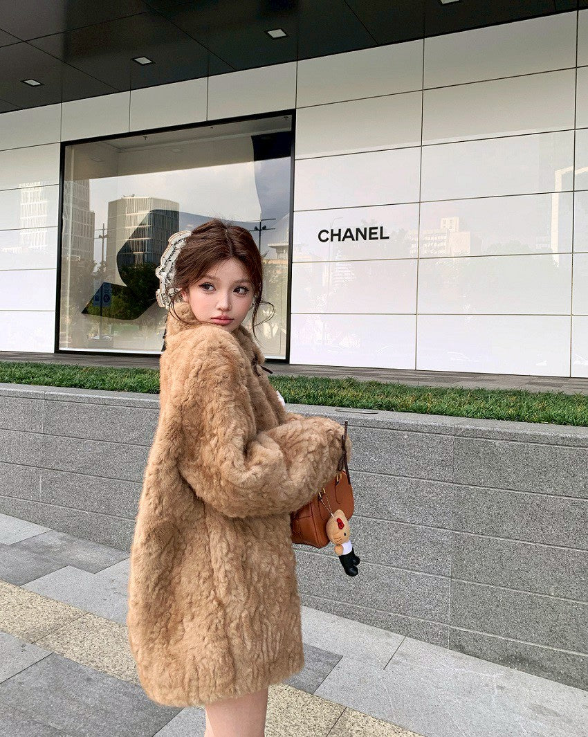 25Dec. Teddy熊毛毛韓系柔軟寬鬆外套 泰迪棕/灰