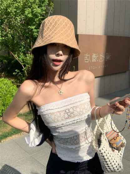 Jun. 蔚甜白梔 性感縷空花美背抹胸