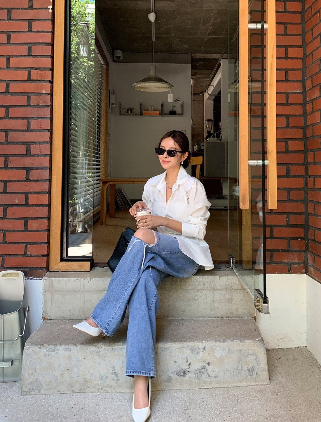 Aug. 氣質歐膩 拼接蝴蝶結綁帶襯衫