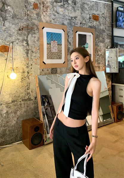 25Jul. 珍妮撞色蝴蝶結小香背心 黑