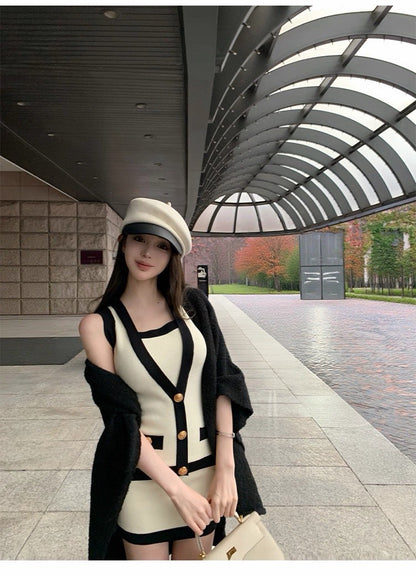 25Dec. 巴智法式優雅撞色針織包臀裙