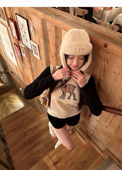 25Dec. 「聖誕小鹿」25羊毛圓領撞色針織上衣