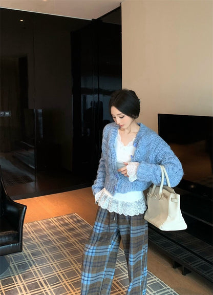 25Nov. 冬季呢喃保暖厚磅麻花針織外套2色 打底蕾絲上衣 2色