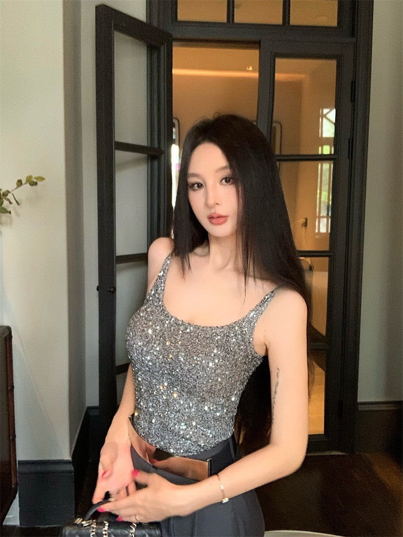 25Sep. 閃耀銀色系背心 高腰西裝長褲