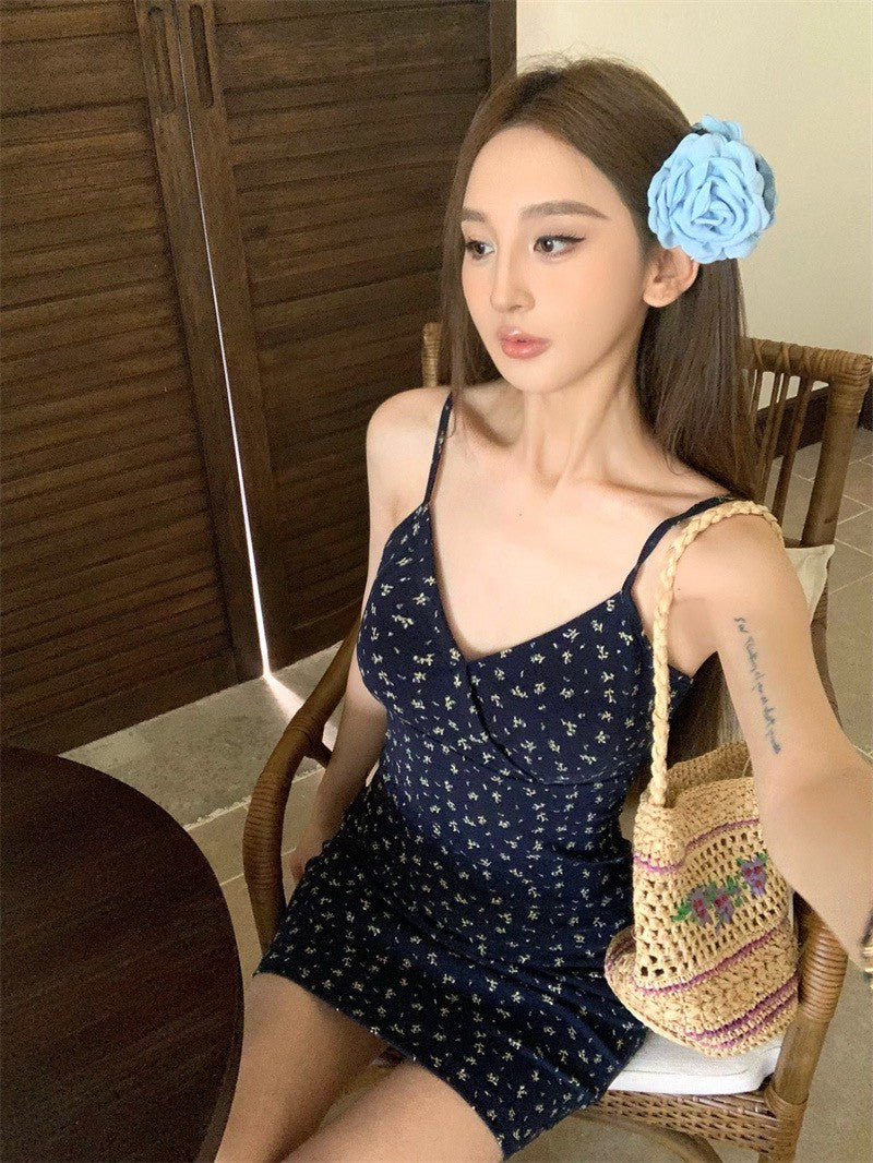 25Jul. 復古小碎花 吊帶V領韓系連身裙 短款/長款
