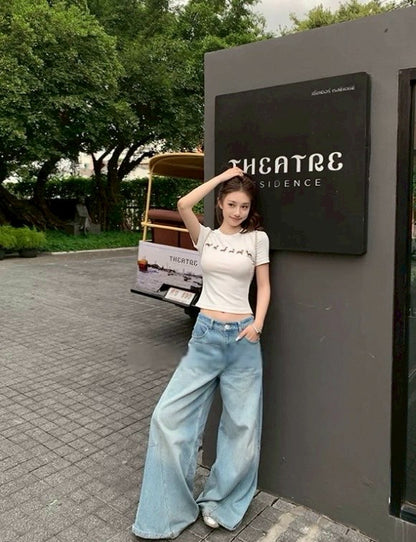 May. Jennie同款臘腸狗 美式正肩彈力上衣 白