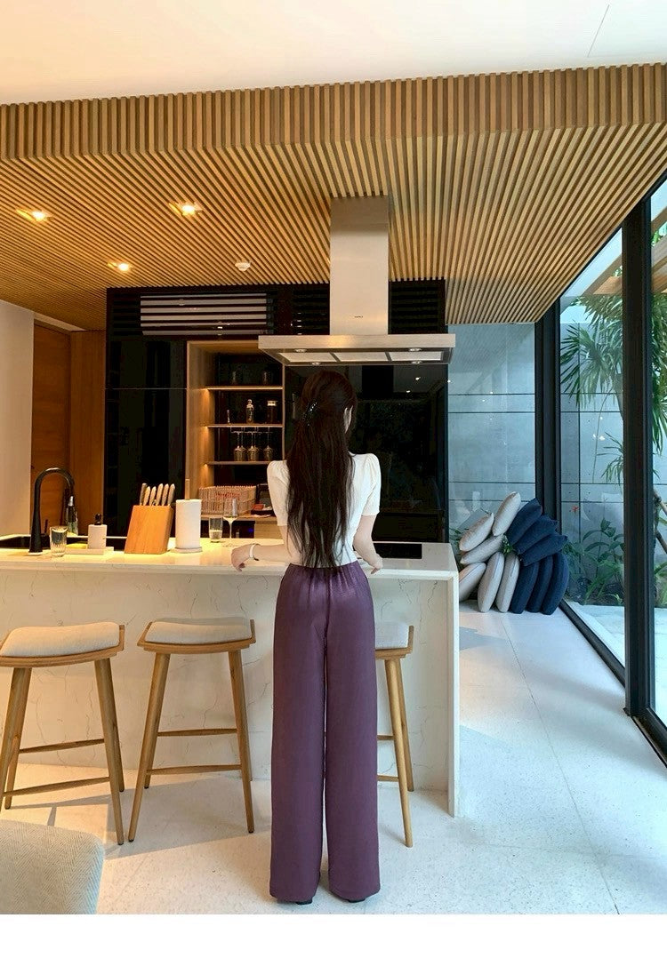 25Aug. 幸運紫絲滑醋酸休閒褲 紫