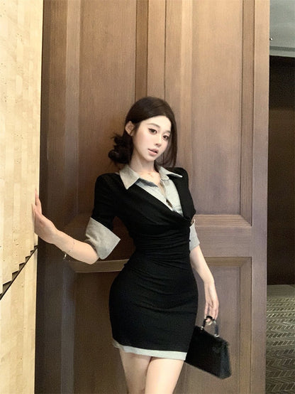 26Jan. 通勤百搭學院假兩件式襯衫連身裙