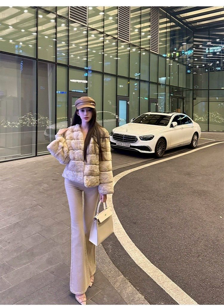 26Jan. 卡其韓女假兩件式繫帶羊毛上衣 高彈力大長腿喇叭褲 奶茶