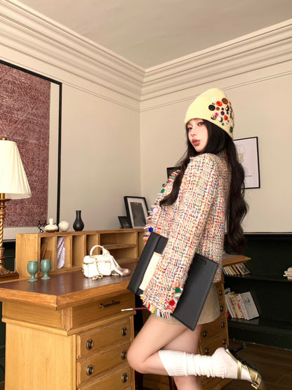 25Dec. 彩色粗呢編織夾棉小香短外套