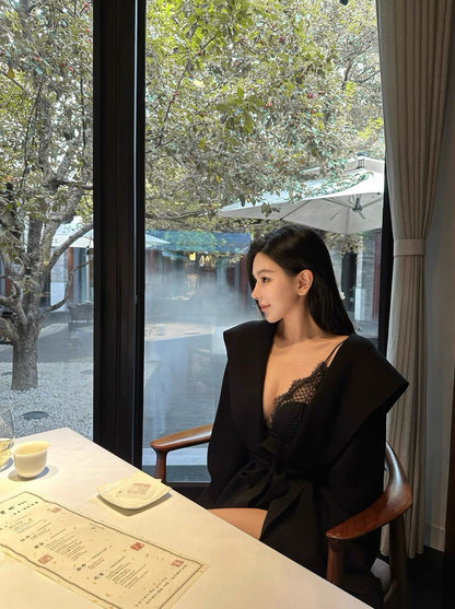 26Jan. 高級感慵懶百搭連帽羊毛大衣 黑/白