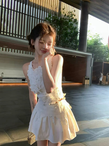 26Sep. 許願池千金 氣質立體花半身裙套裝 白