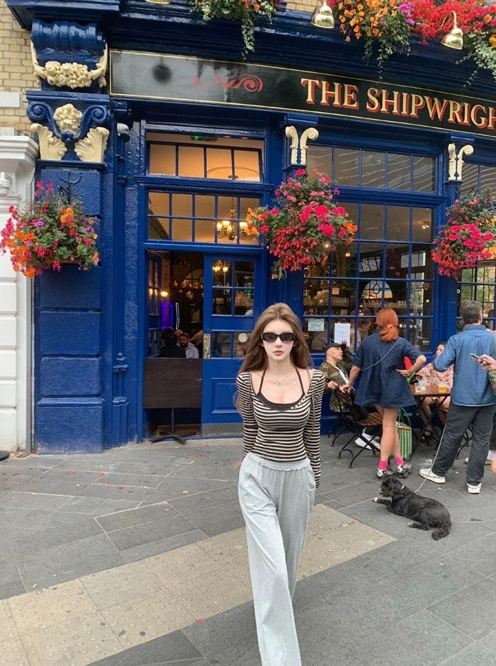 25Nov. 慵懶休閒桃心疊穿上衣 條紋