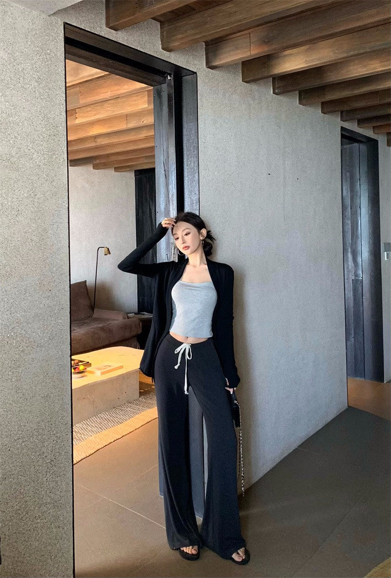 25Nov. 百搭休閒純色灰色背心 黑色針織外套