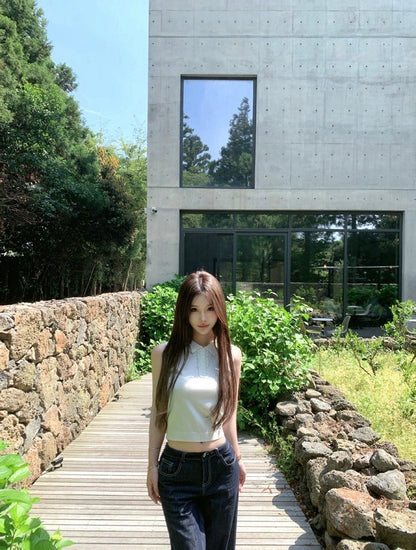 25Aug. 貝妮老錢感polo領背心 米白