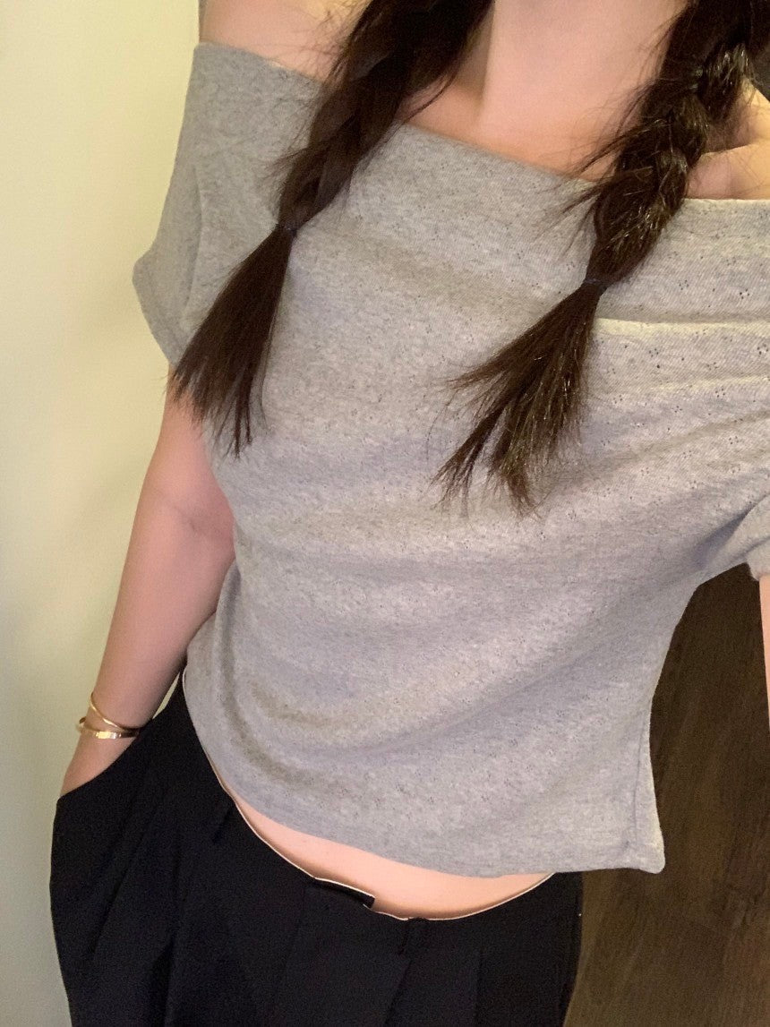 Oct. 簡約領 百搭露背短袖上衣 5色