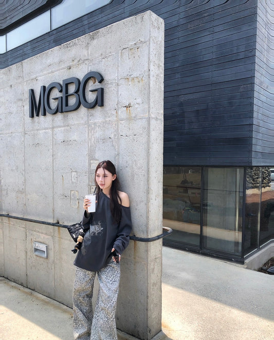 25Dec. 復古家 白灰豹紋高級感刷色直筒牛仔褲