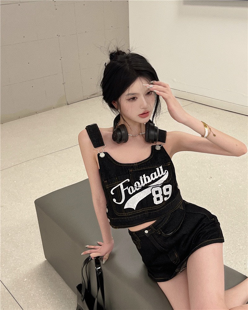 Jun. 甜辣工裝設計字母吊帶背心 半身褲裙