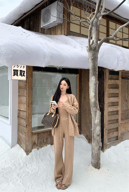 26Jan. 舒適老錢麻花慵懶針織開衫3件套 卡其