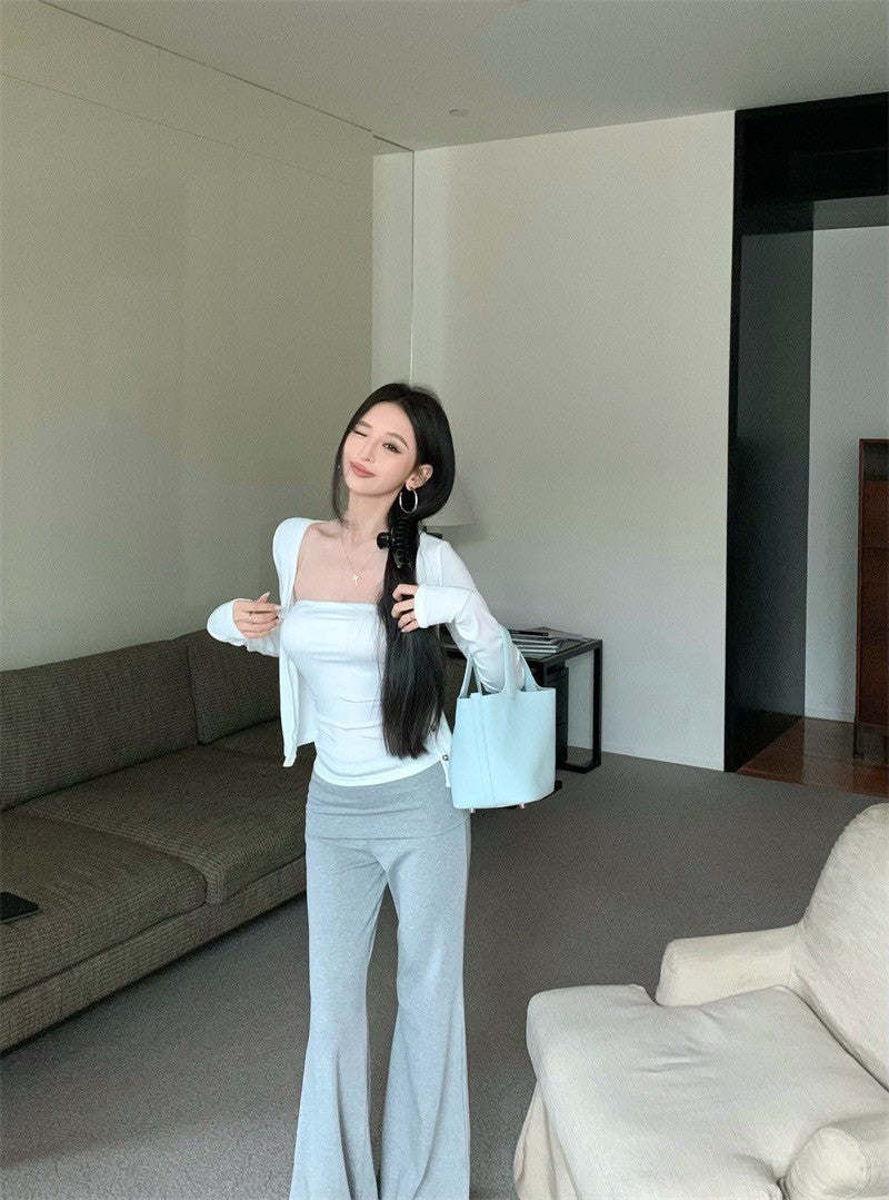 Jun. 白色排扣防曬開衫 雲感面膜抹胸 白/黑