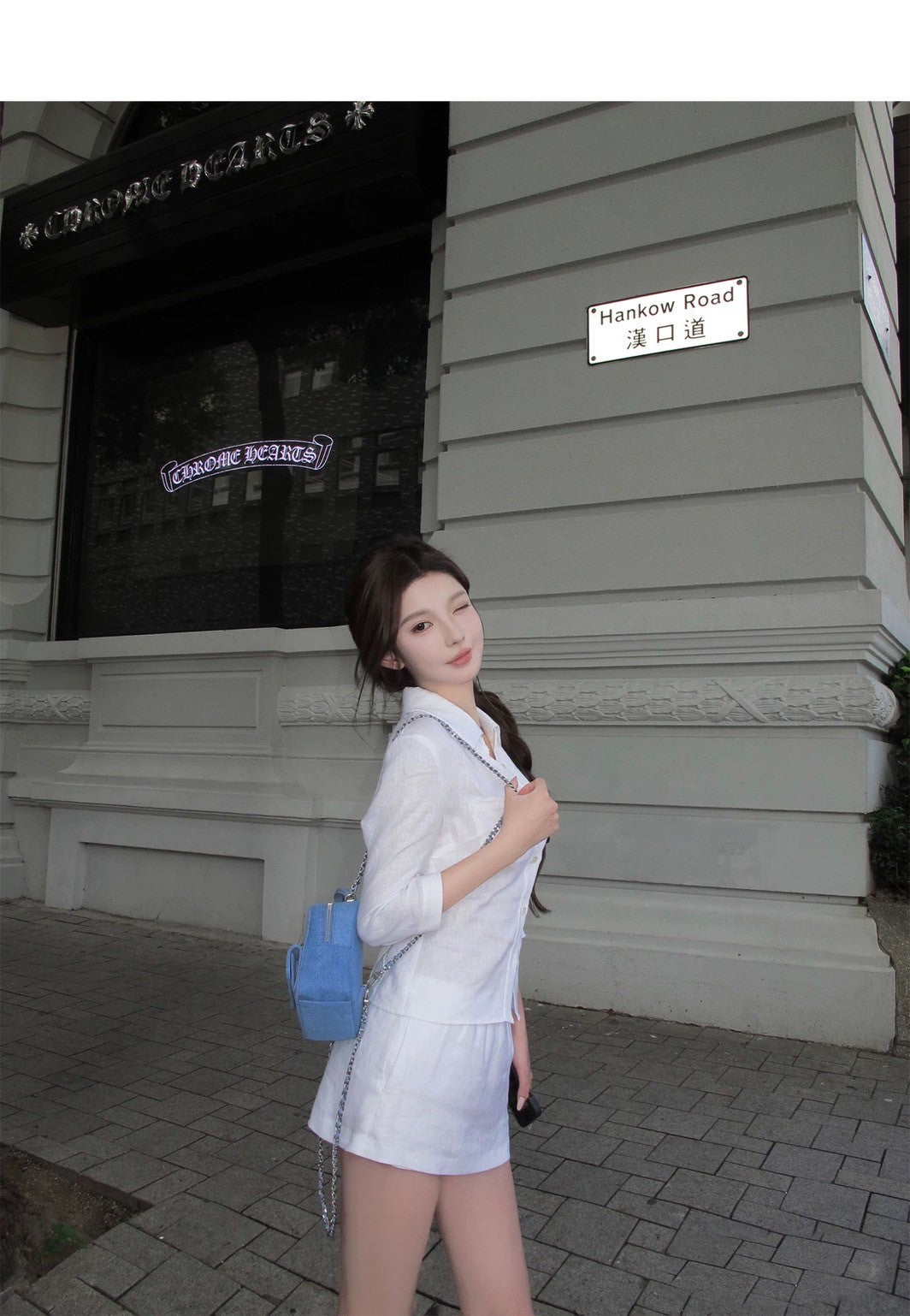 25Aug. 亞麻物語簡約七分袖襯衫低腰褲裙套裝 白色