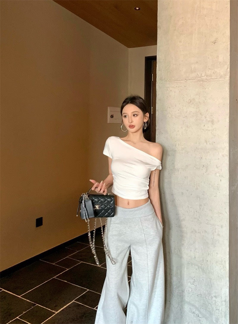 Jun. 簡約好看 基礎露肩修身上衣 白