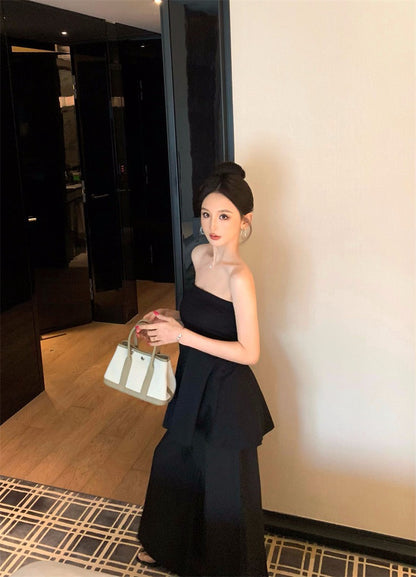 25Nov. 法式輕奢感收腰抹胸 高腰闊腿褲 黑