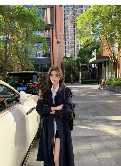 26Jan. 都市麗人智性美藏青色廓形風衣外套