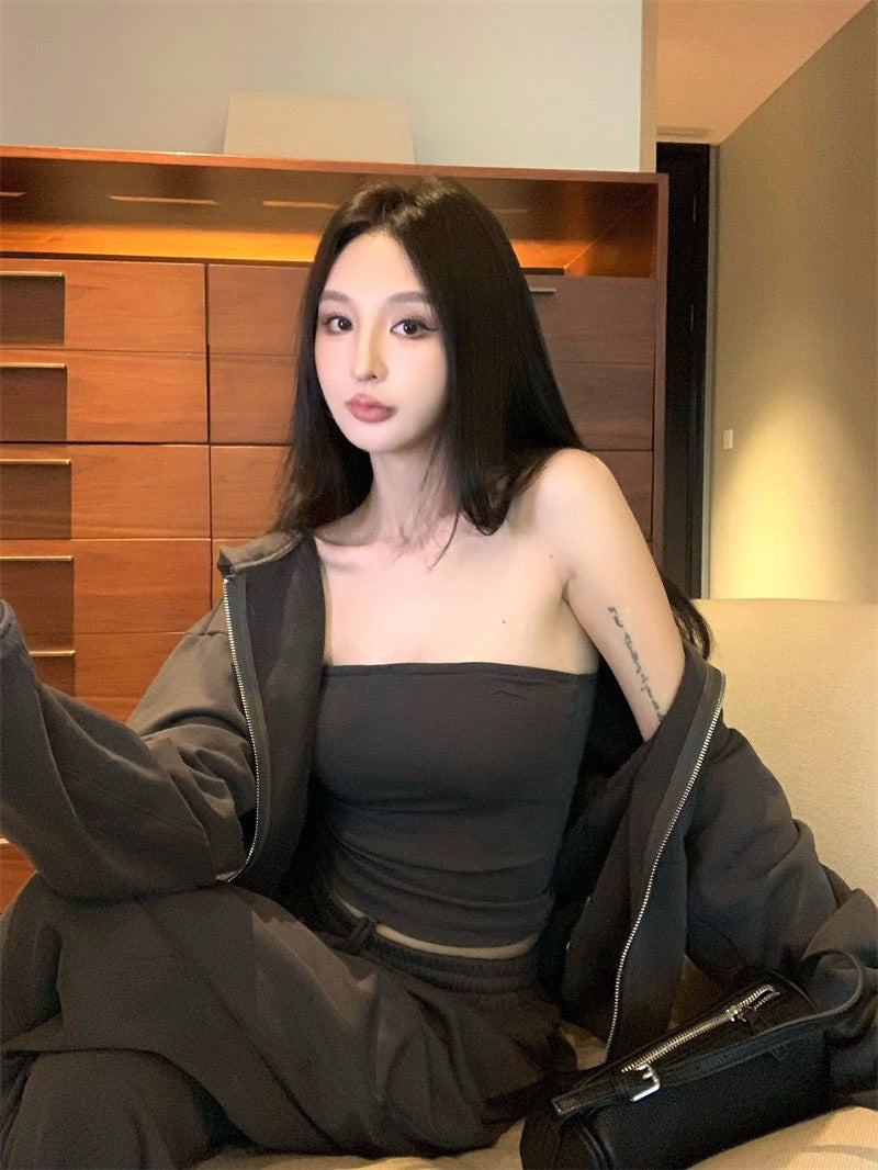 25Nov. 美式隨性純色連帽衛衣休閒褲套裝 石墨灰